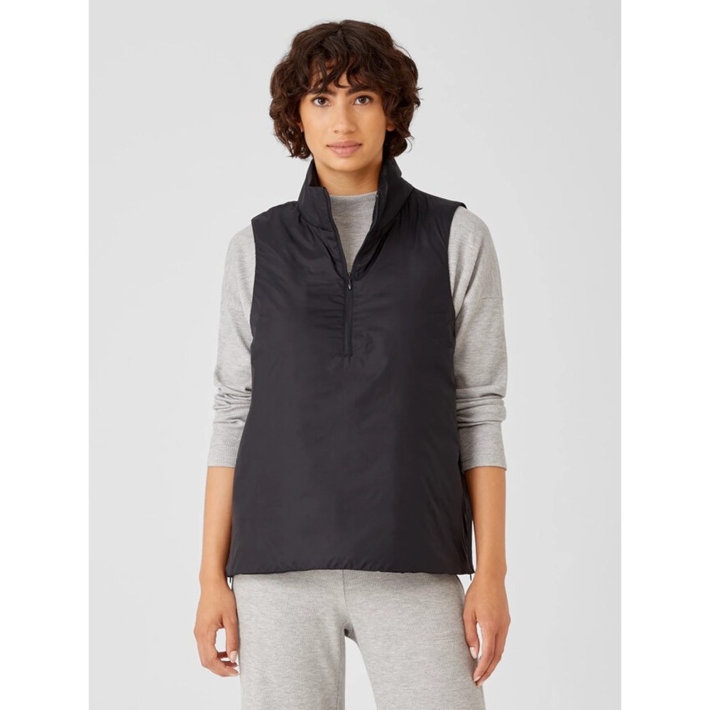 Eileen Fisher Eggshell Recycled Nylon Half Zip Puffer Vest Side‎ Zips Large